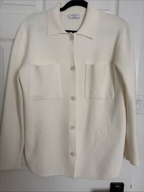 Aritzia Babaton Cream Button-Up Pocket Sweater
